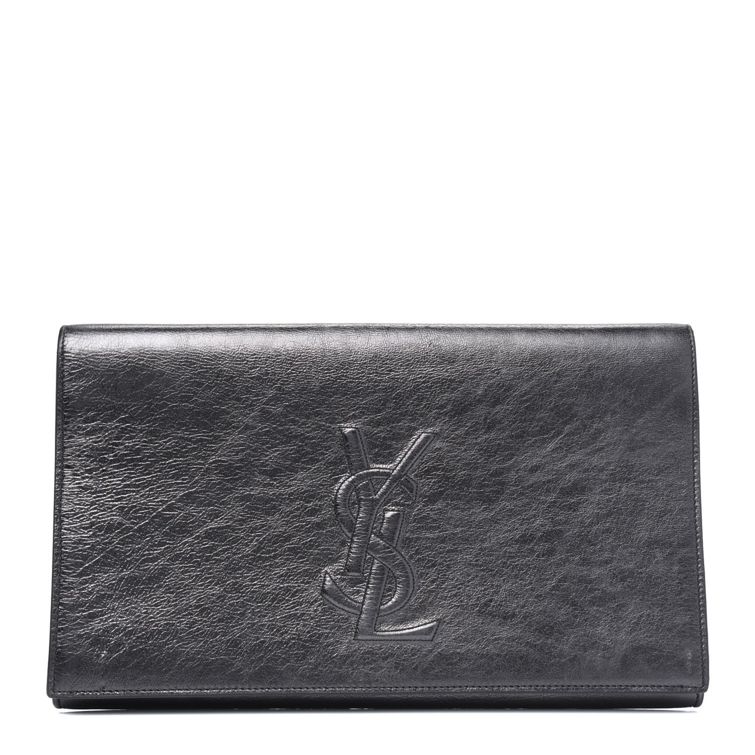 Saint Laurent Metallic Calfskin Monogram Large Belle De Jour Clutch Dark Silver 1 of 22