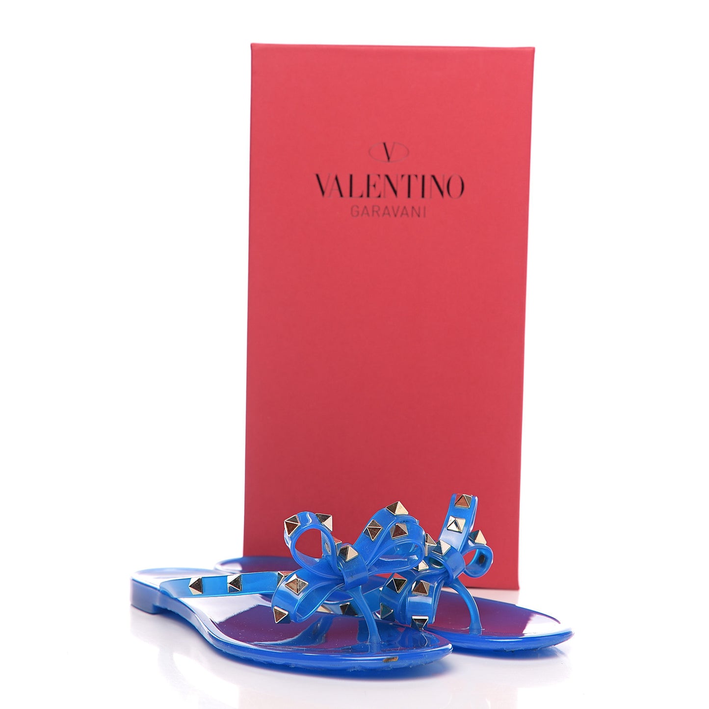 PVC Jelly Rockstud Bow Thong Sandals 37 Blue Fluo
