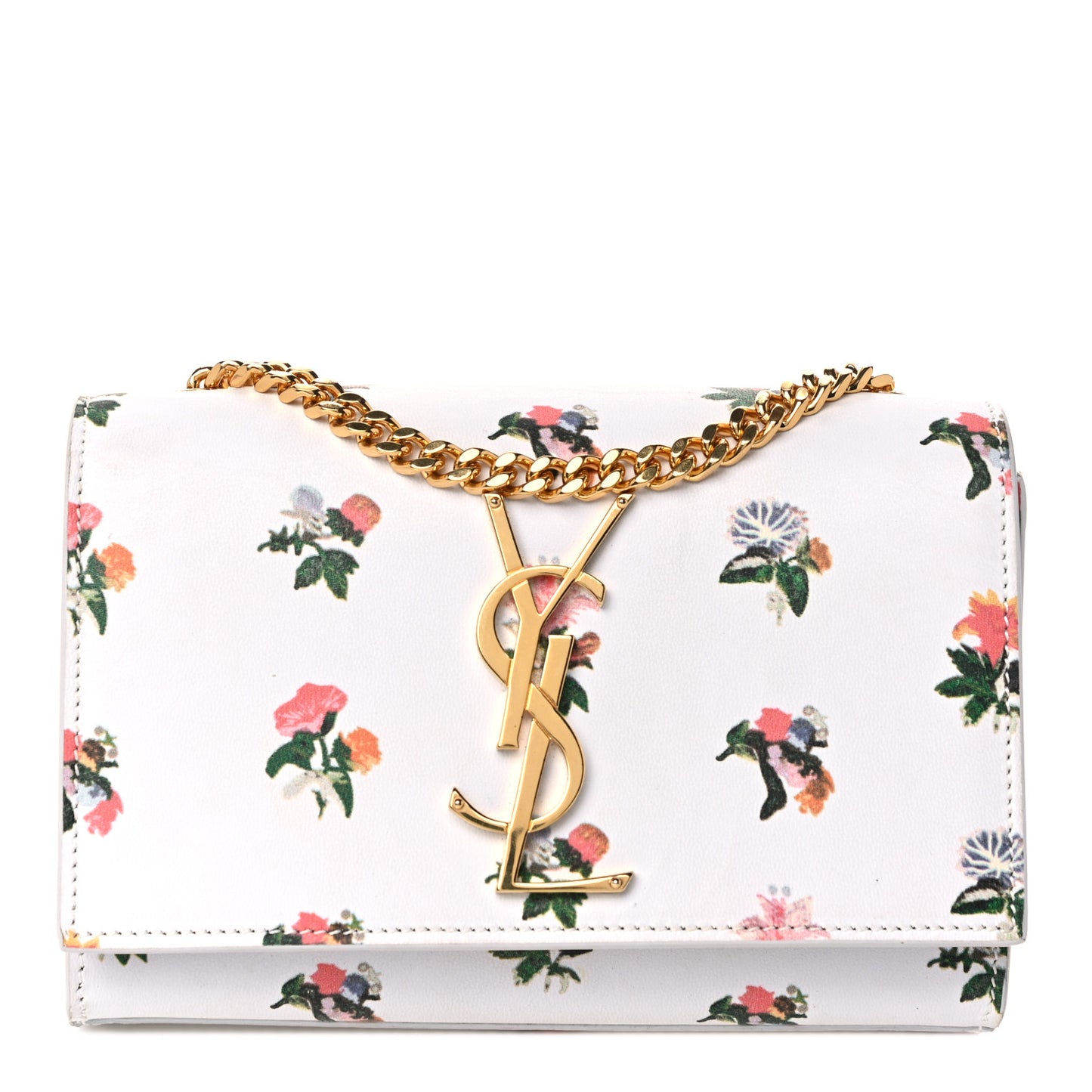 Calfskin Prairie Flower Printed Small Classic Monogram Kate Satchel White