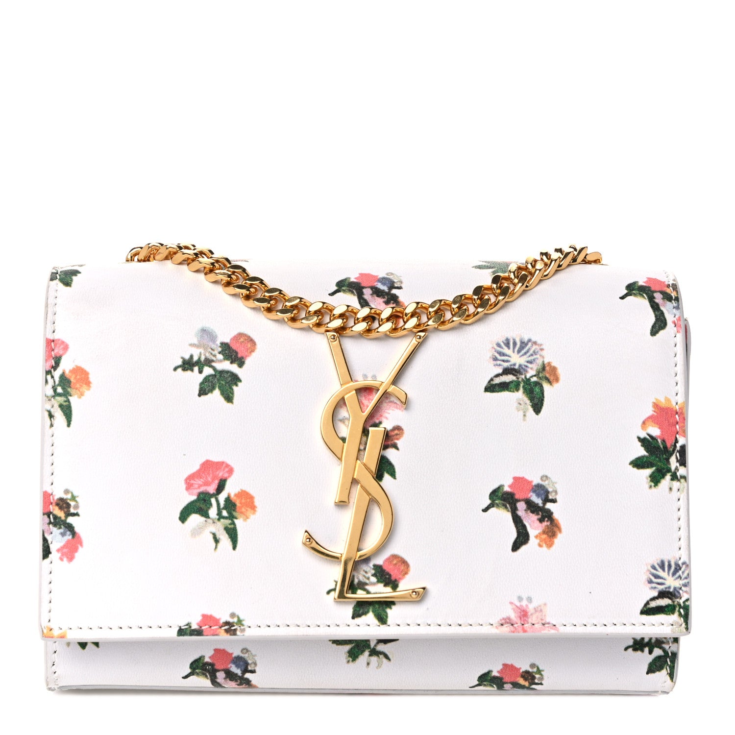 Saint Laurent Calfskin Prairie Flower Printed Small Classic Monogram Kate Satchel White 1 of 11