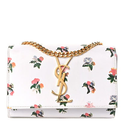 Saint Laurent Calfskin Prairie Flower Printed Small Classic Monogram Kate Satchel White 1 of 11