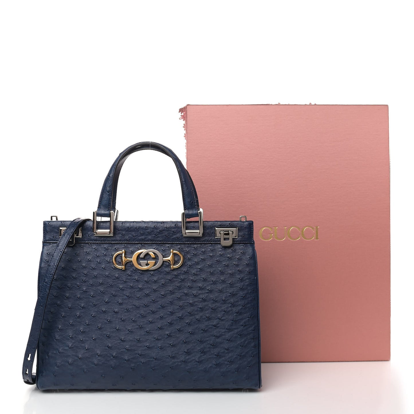 Ostrich Medium Zumi Top Handle Bag Blue