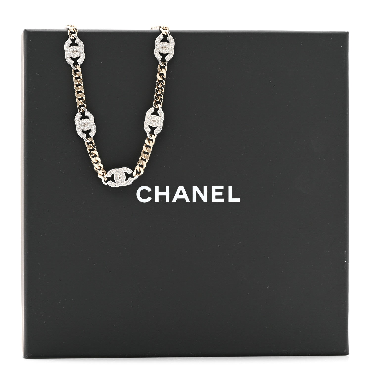 Chanel Crystal Chain CC Necklace Gold Silver 6 of 6