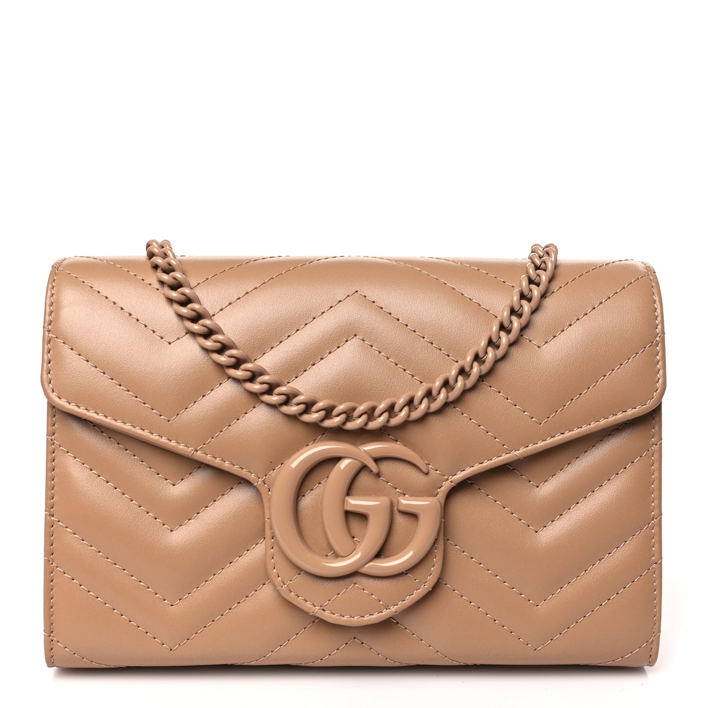 Calfskin Matelasse Monochrome GG Marmont Chain Wallet Camelia