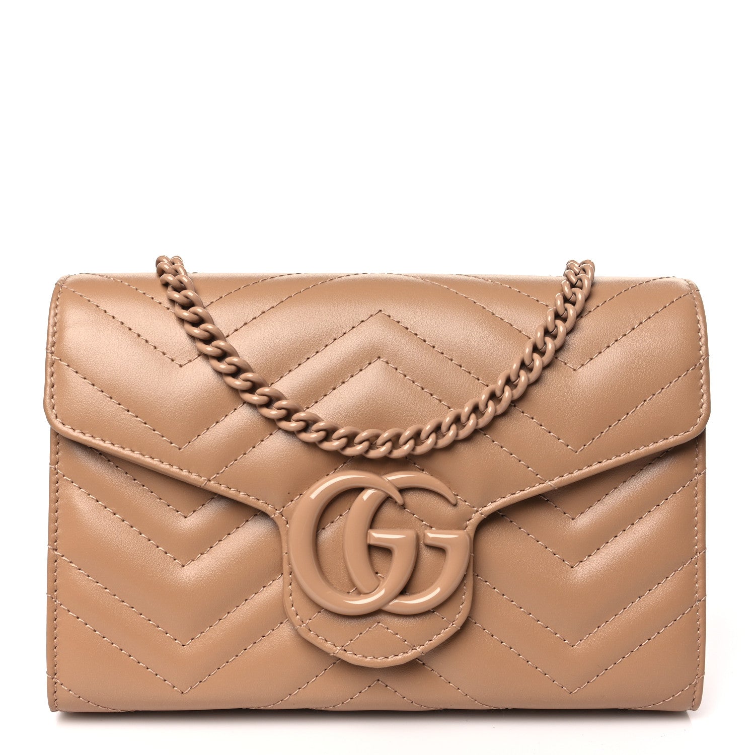 Gucci Calfskin Matelasse Monochrome GG Marmont Chain Wallet Camelia 1 of 8