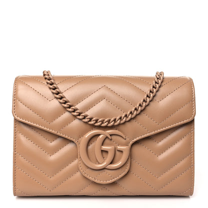 Gucci Calfskin Matelasse Monochrome GG Marmont Chain Wallet Camelia 1 of 8