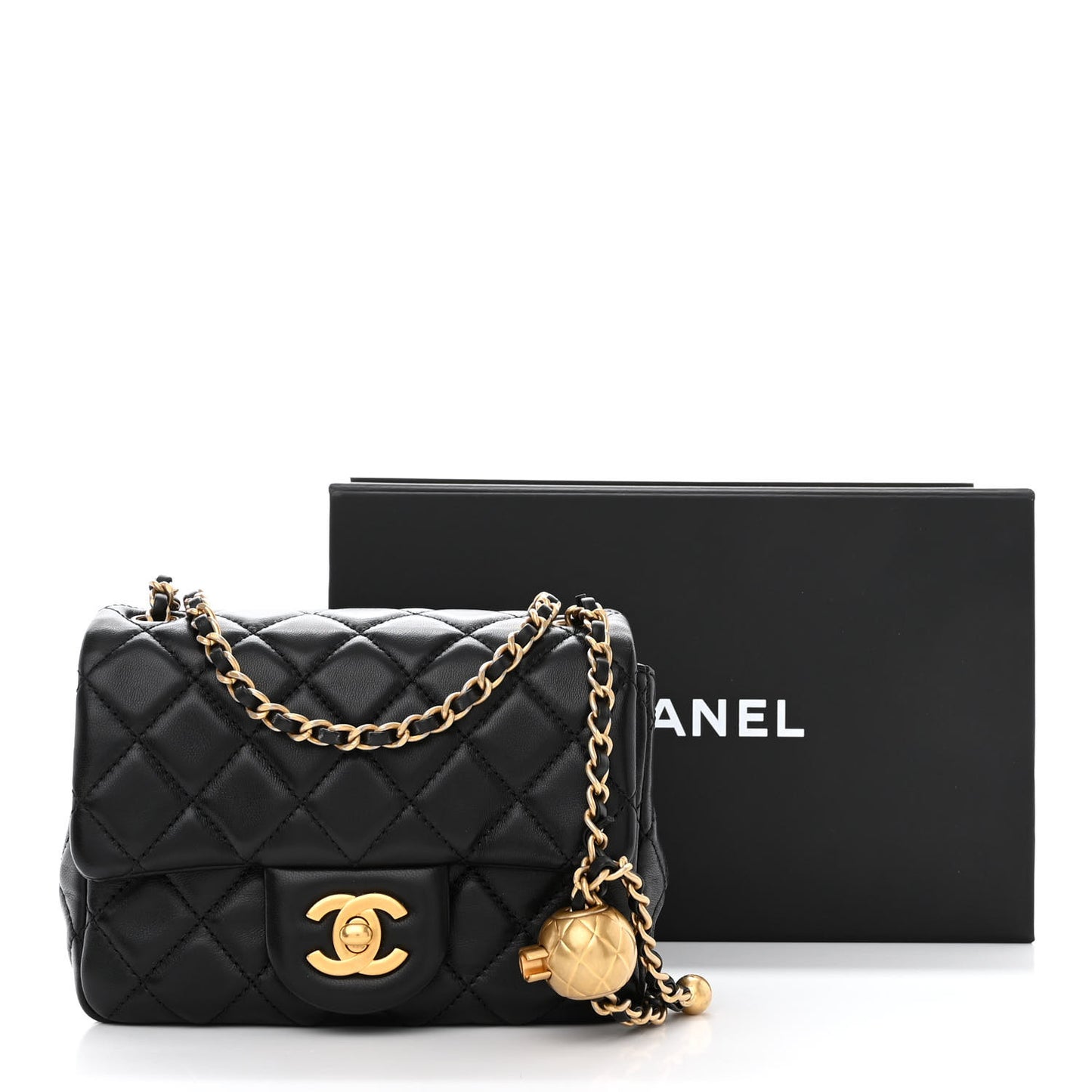 Lambskin Quilted Mini Pearl Crush Flap Black