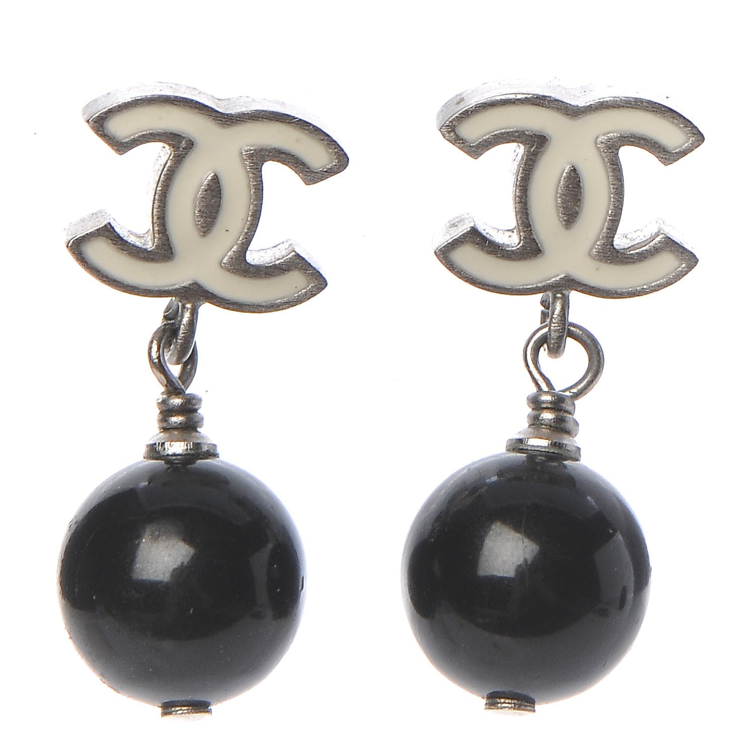 Chanel Enamel Resin CC Drop Earrings Black White 1 of 5