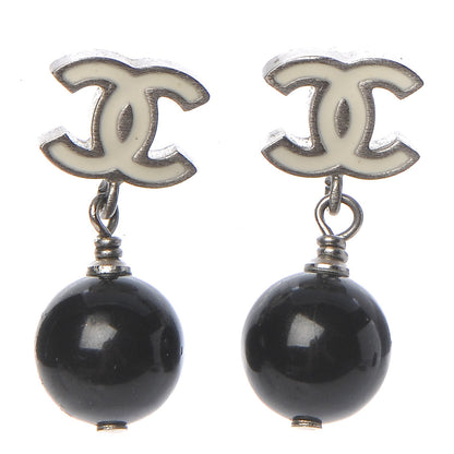 Chanel Enamel Resin CC Drop Earrings Black White 1 of 5