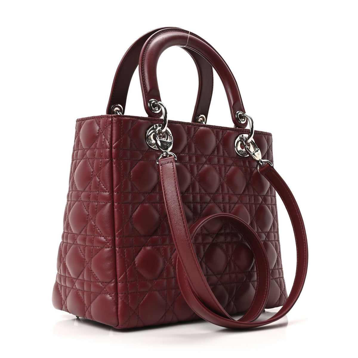Christian Dior Lambskin Cannage Medium Lady Dior Burgundy 3 of 10