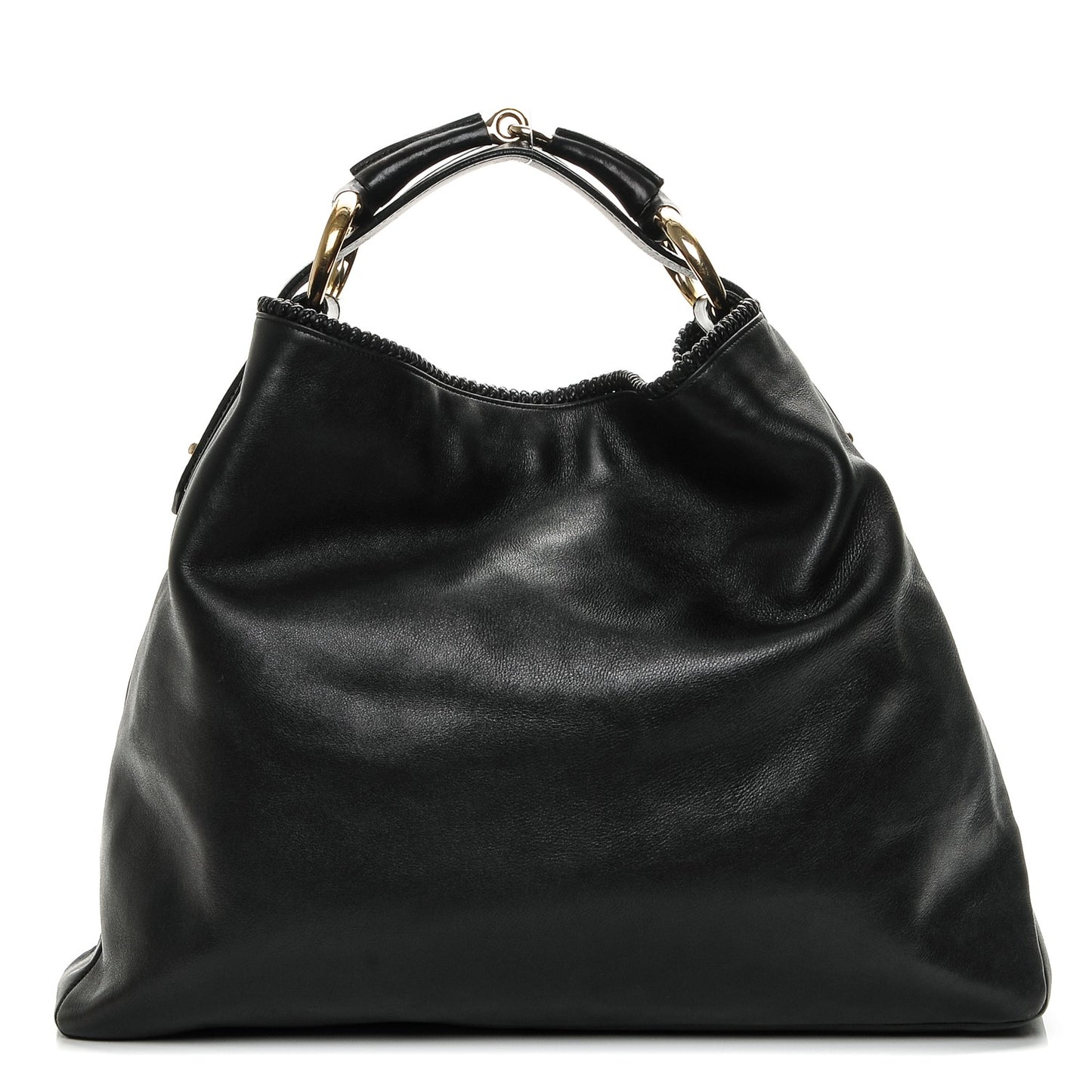 Calfskin Large Horsebit Chain Hobo Black