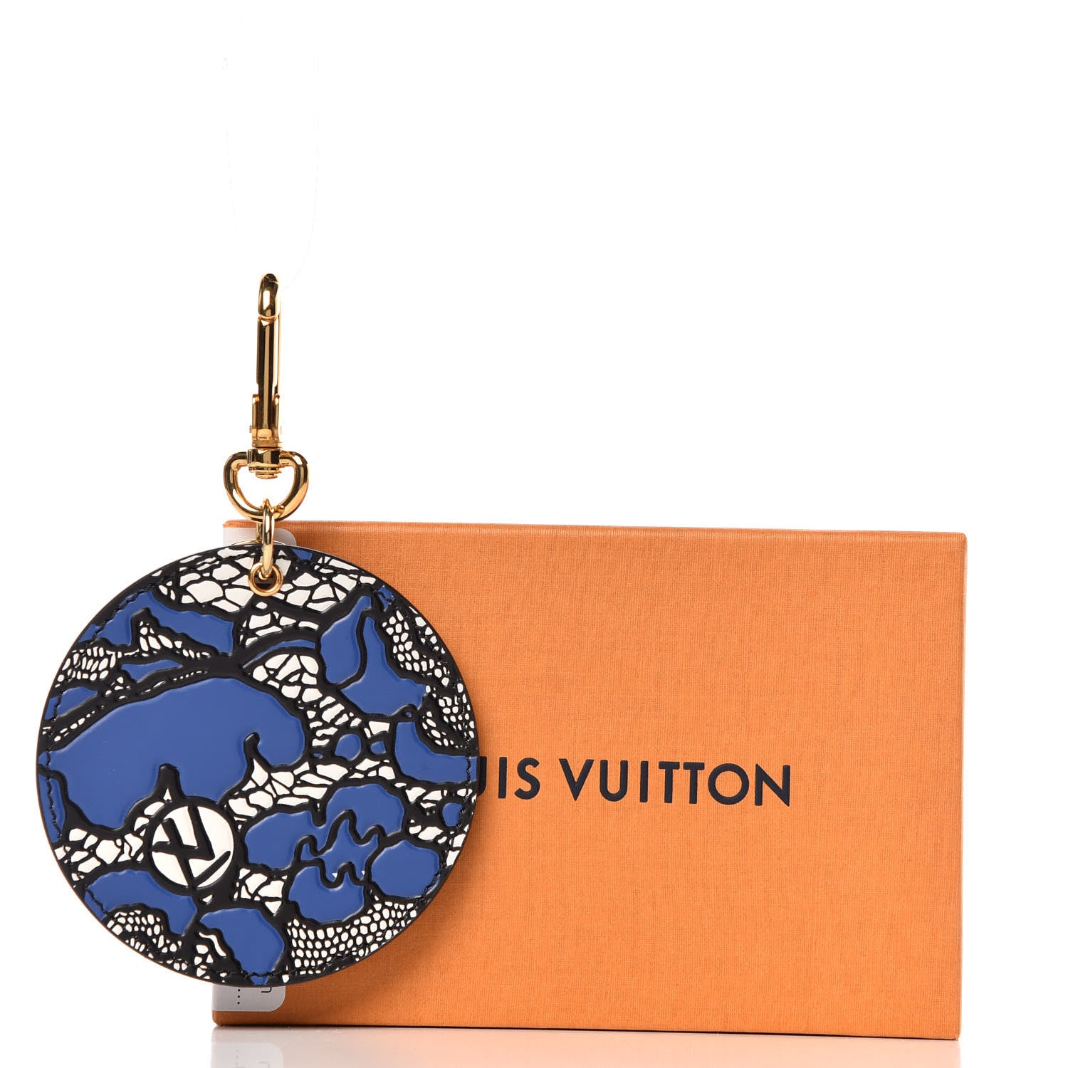 Louis Vuitton Calfskin Lace Flower Inlay Bag Charm Key Holder Navy Black 4 of 4