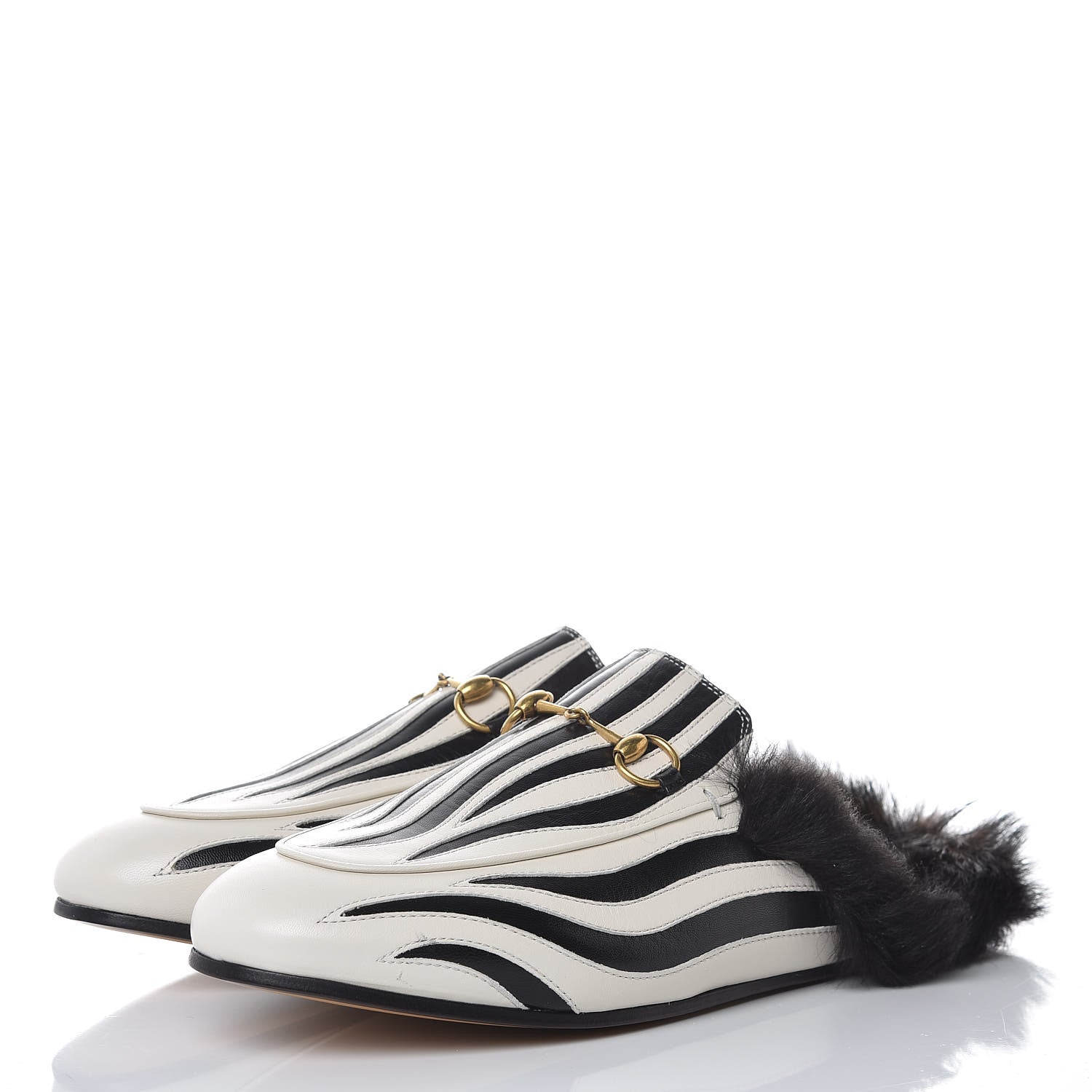 Gucci Malaga Kid Fur Zebra Inlay Womens Princetown Slippers 41.5 Mystic White Black 3 of 7
