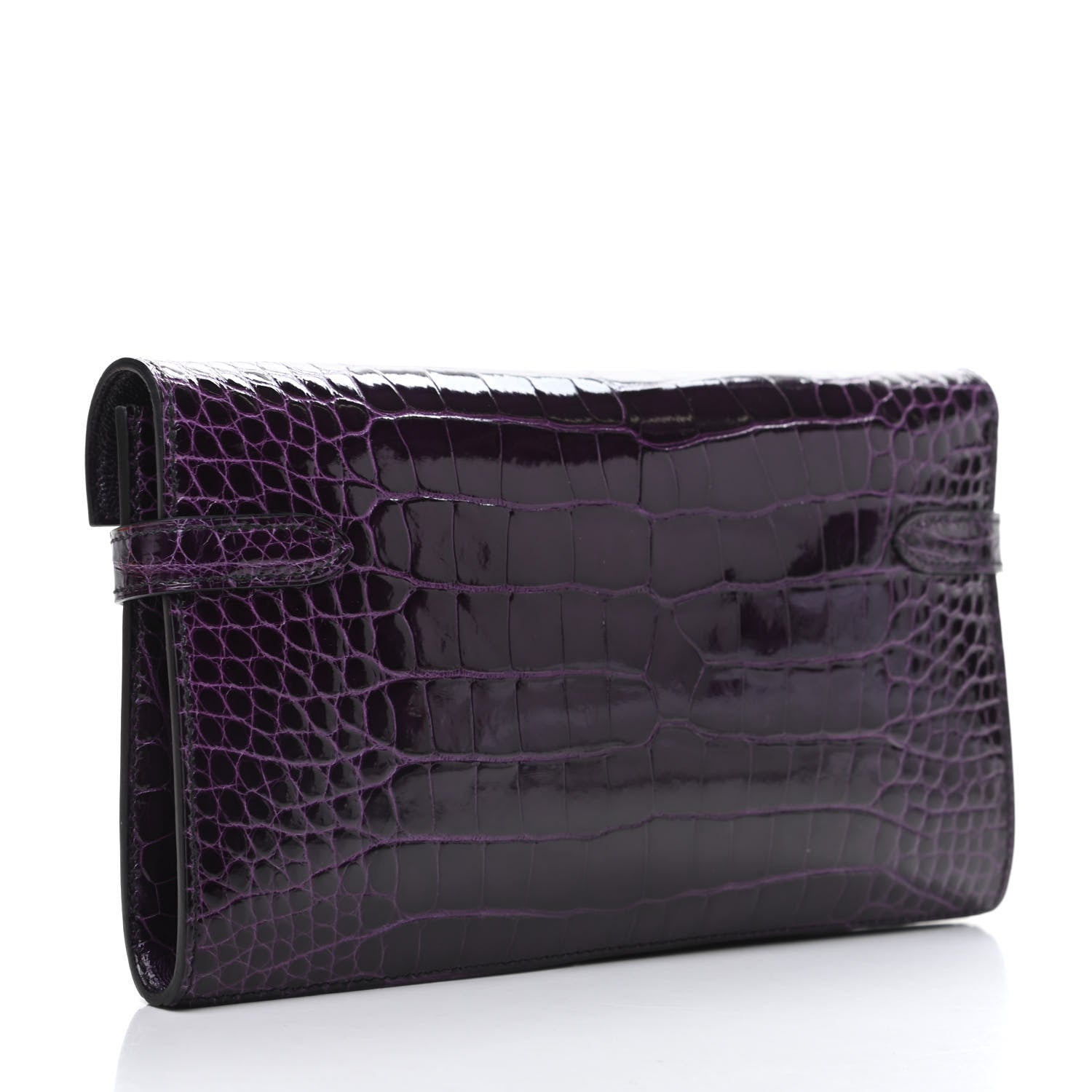 Hermes Shiny Alligator Kelly Longue Wallet Aubergine 3 of 10