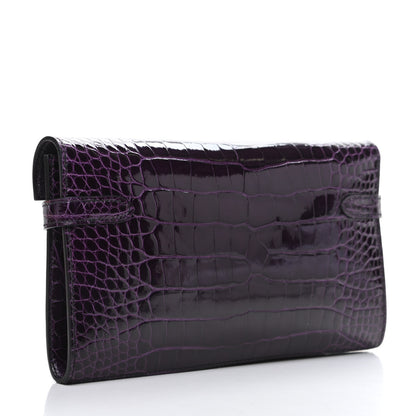 Hermes Shiny Alligator Kelly Longue Wallet Aubergine 3 of 10