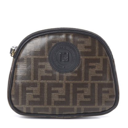 Fendi Glazed Fabric Vitello Century FF 1974 Stamp Patch Medium Cosmetic Case Mogano Panna Black 1 of 5