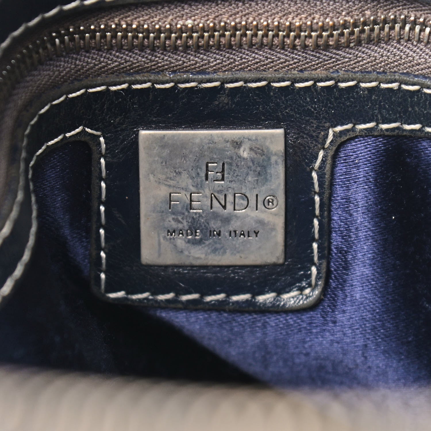 Fendi Zucchino Mini Boston Satchel Navy 6 of 11