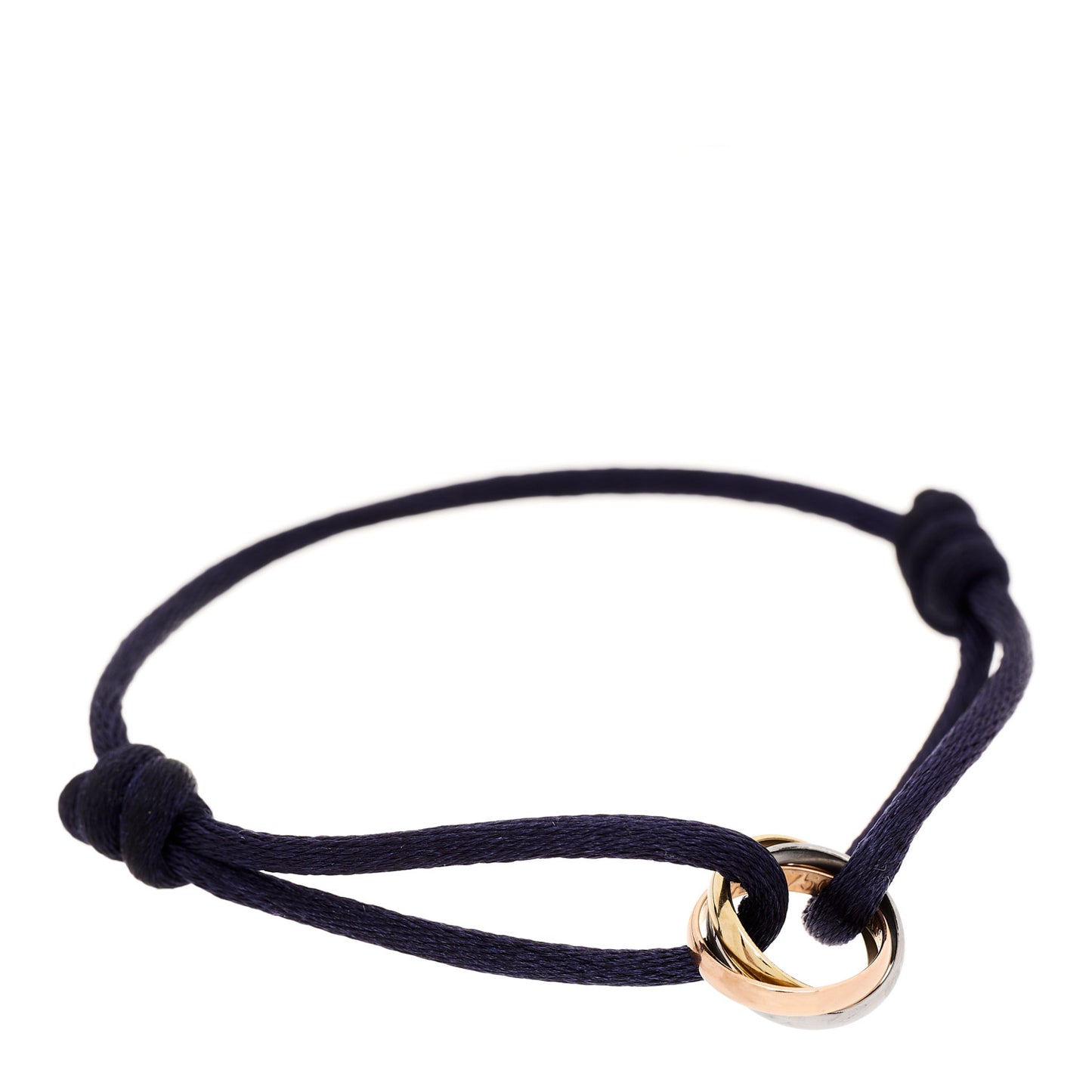 18K White Gold Ceramic Trinity Adjustable Cord Bracelet Navy