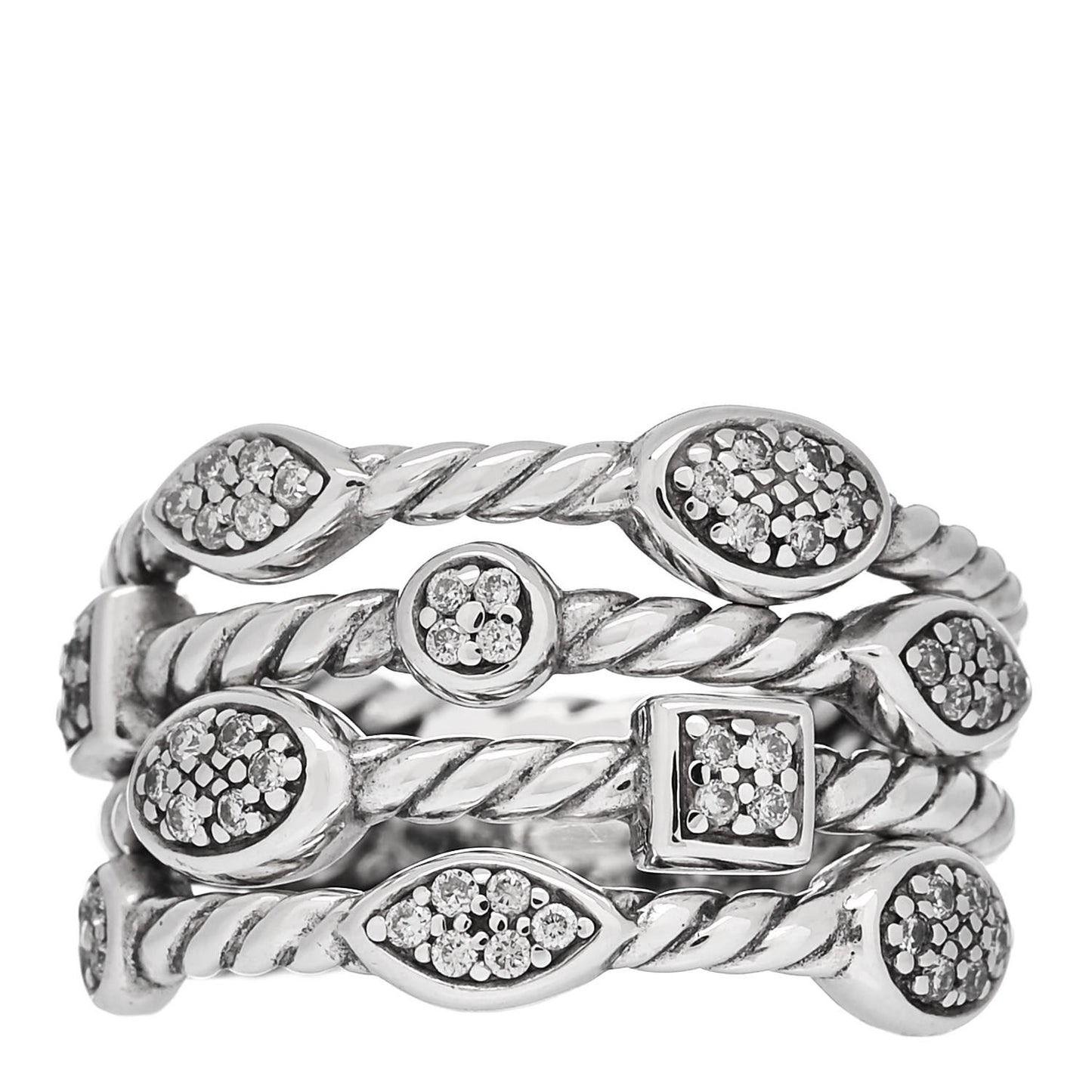 Sterling Silver Diamond Confetti 4 Row Ring 54 6.75
