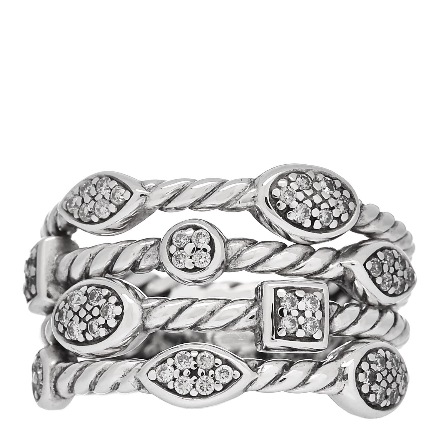 David Yurman Sterling Silver Diamond Confetti 4 Row Ring 54 6.75 1 of 4