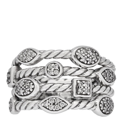 David Yurman Sterling Silver Diamond Confetti 4 Row Ring 54 6.75 1 of 4