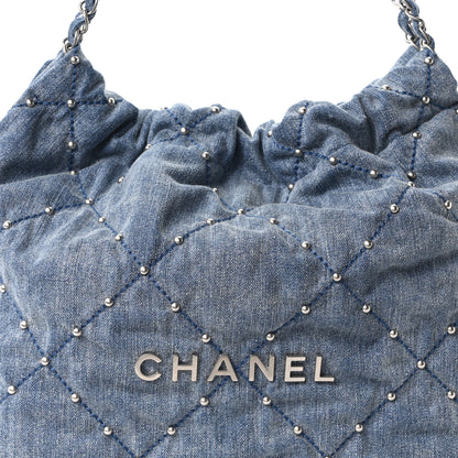 Chanel Washed Denim Quilted Studded Small Chanel 22 Blue 9 of 11