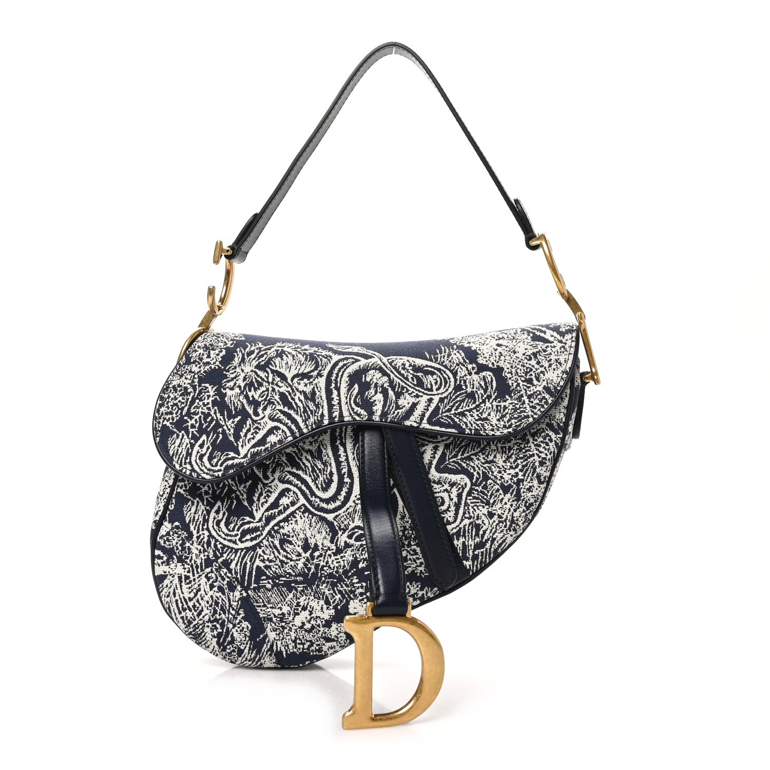 Christian Dior Canvas Reverse Embroidered Toile De Jouy Saddle Bag Blue 1 of 10