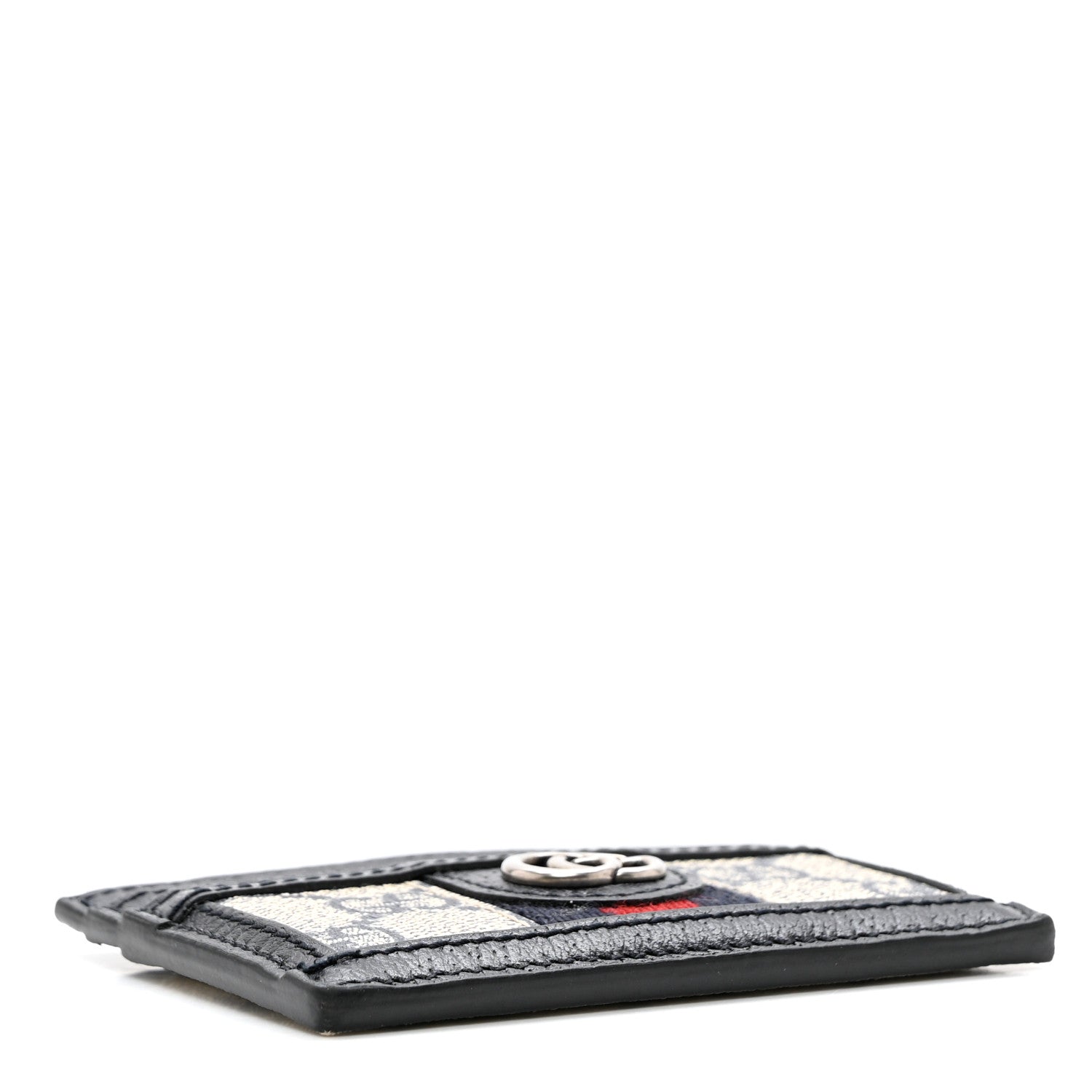 Gucci GG Supreme Monogram Textured Dollar Calfskin Web Ophidia Card Holder Beige Blue 3 of 6