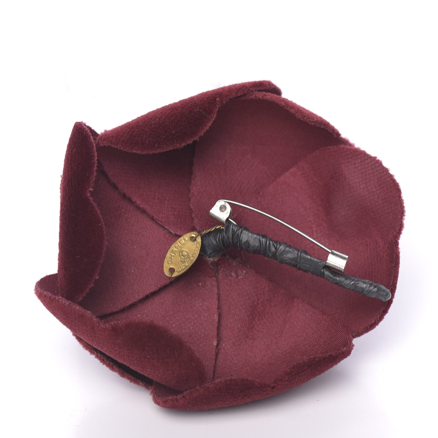Chanel Velvet Camellia Brooch Pin Bordeaux 3 of 5