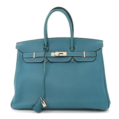 Hermes Taurillon Clemence BIRKIN 35 Blue Jean 1 of 17