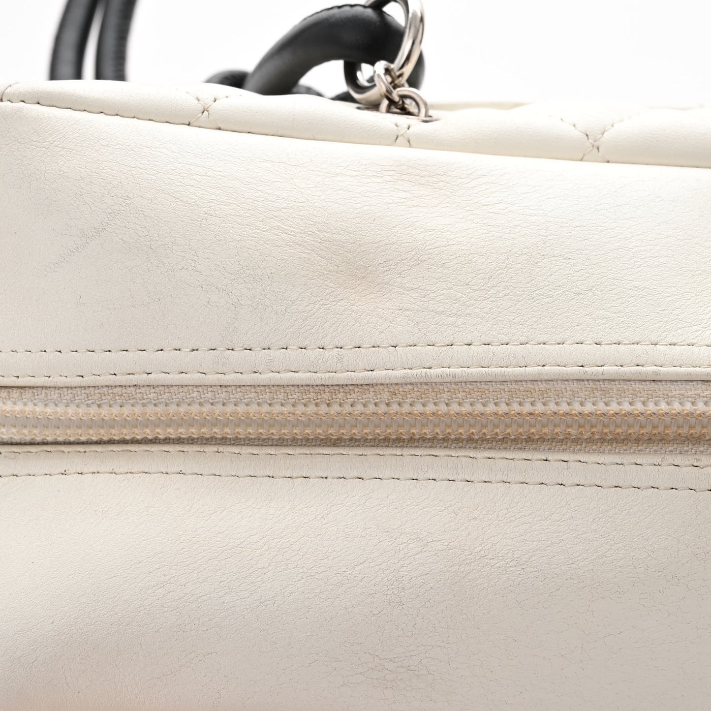 Calfskin Quilted Large Cambon Bowler White Black