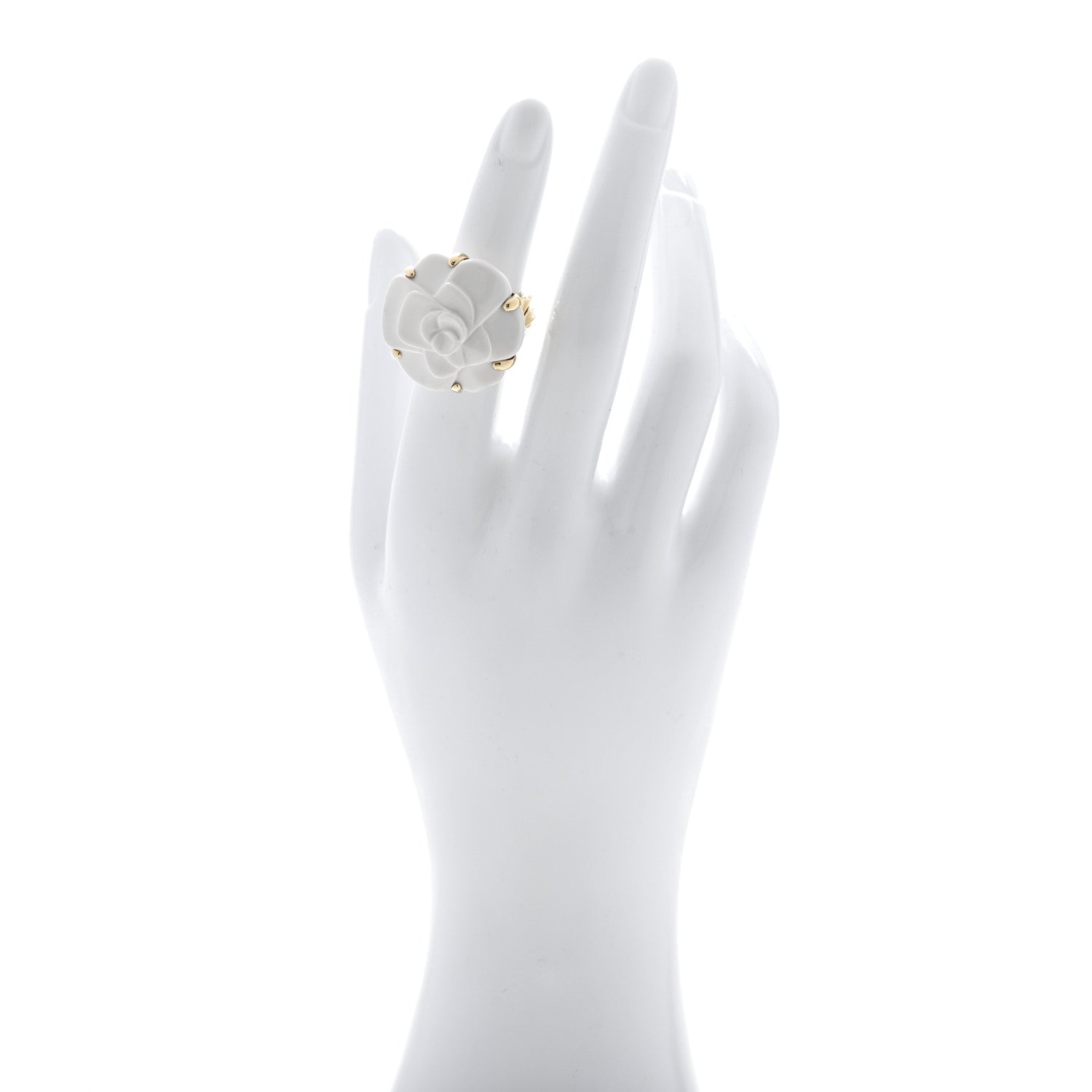 Chanel 18K Yellow Gold Agate Camellia Ring 50 5.25 2 of 6