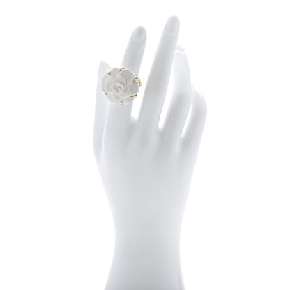Chanel 18K Yellow Gold Agate Camellia Ring 50 5.25 2 of 6