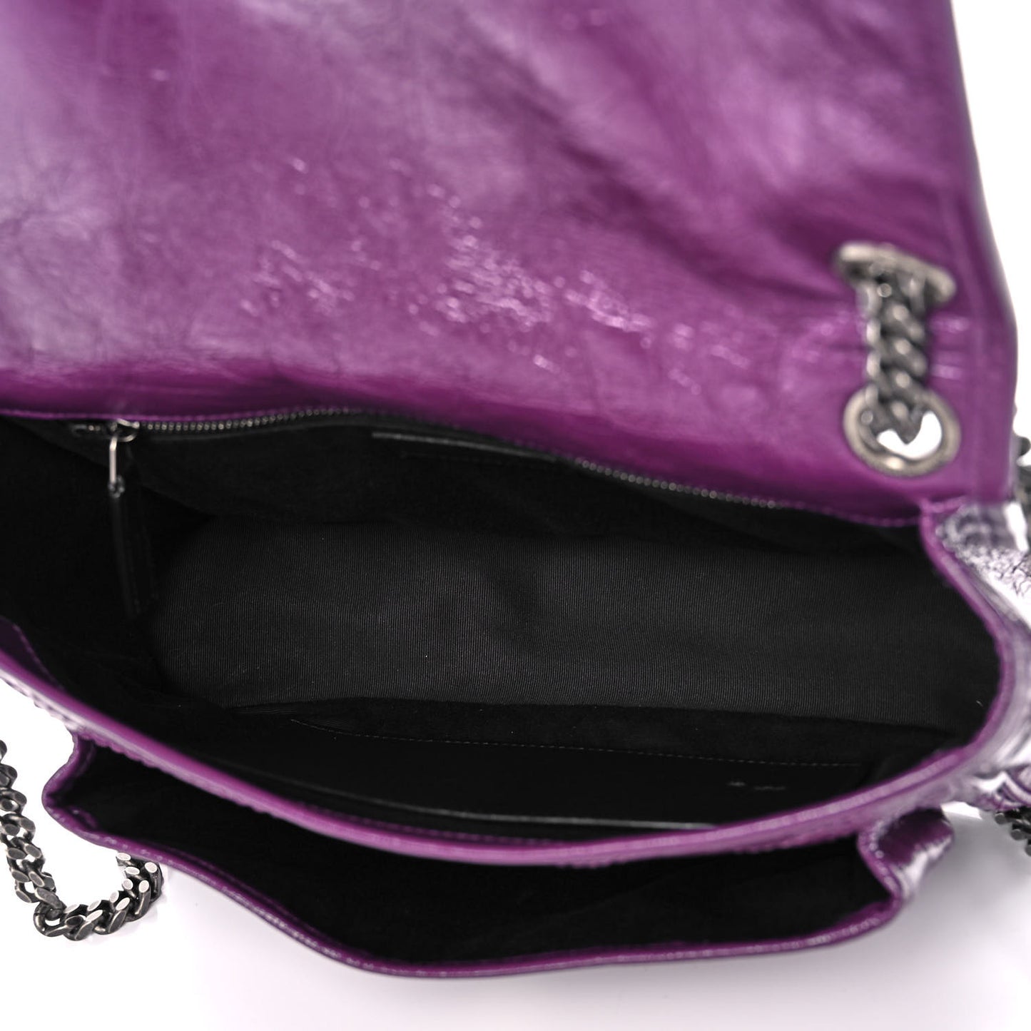 Crinkled Calfskin Matelasse Monogram Medium Niki Chain Satchel Plum