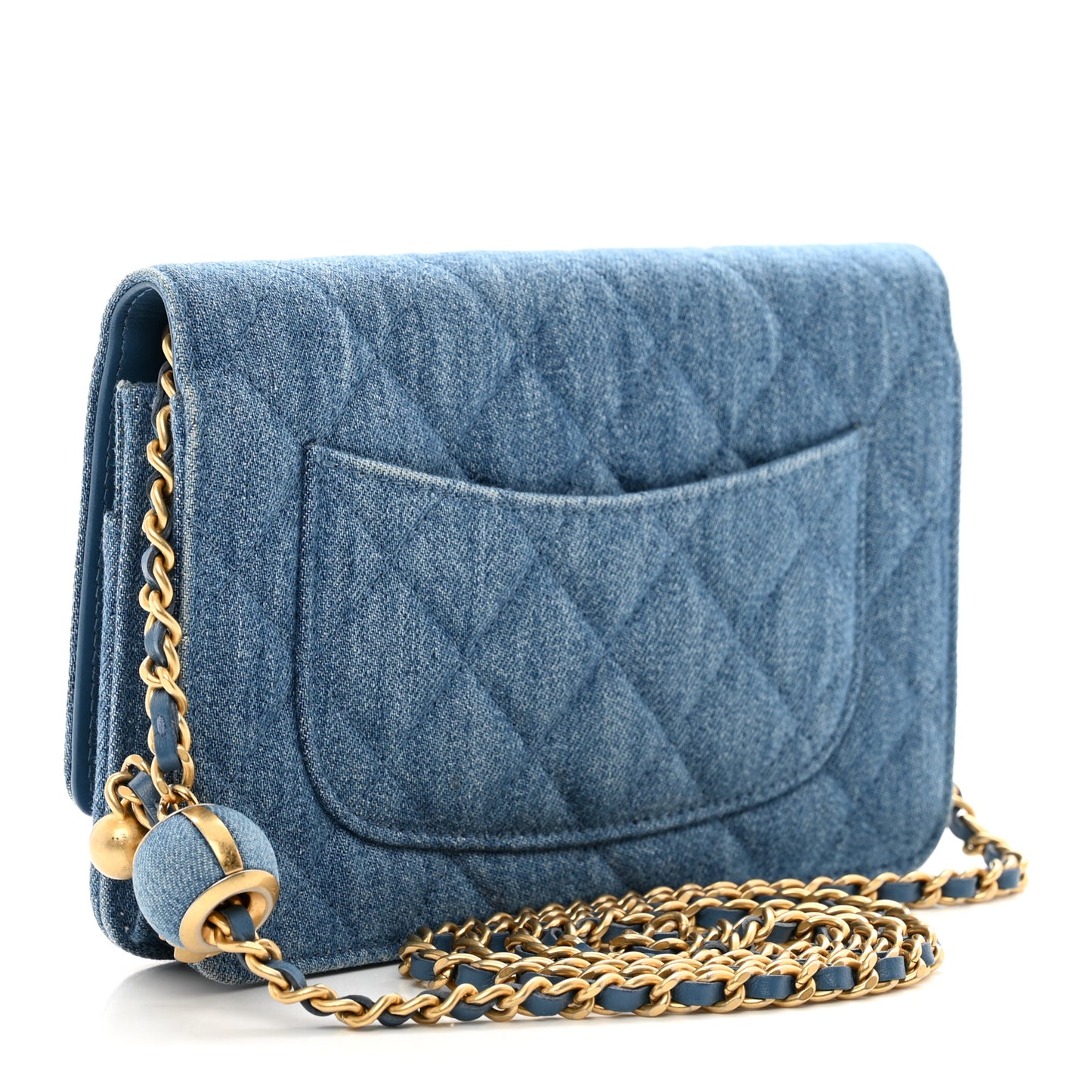 Denim Quilted CC Pearl Crush Wallet on Chain WOC Blue