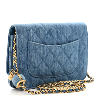 Chanel Denim Quilted CC Pearl Crush Wallet on Chain WOC Blue 3 of 12