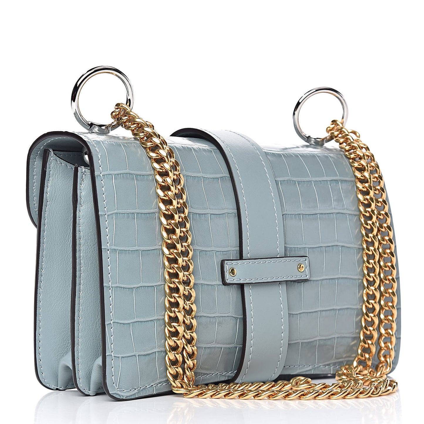 Calfskin Crocodile Embossed Aby Chain Shoulder Bag Faded Blue