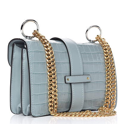 Chloe Calfskin Crocodile Embossed Aby Chain Shoulder Bag Faded Blue 3 of 9