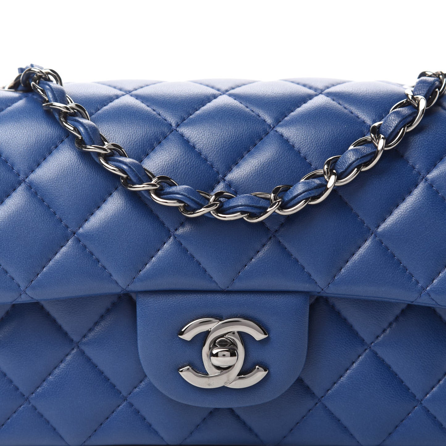 Lambskin Quilted Mini Rectangular Flap Blue
