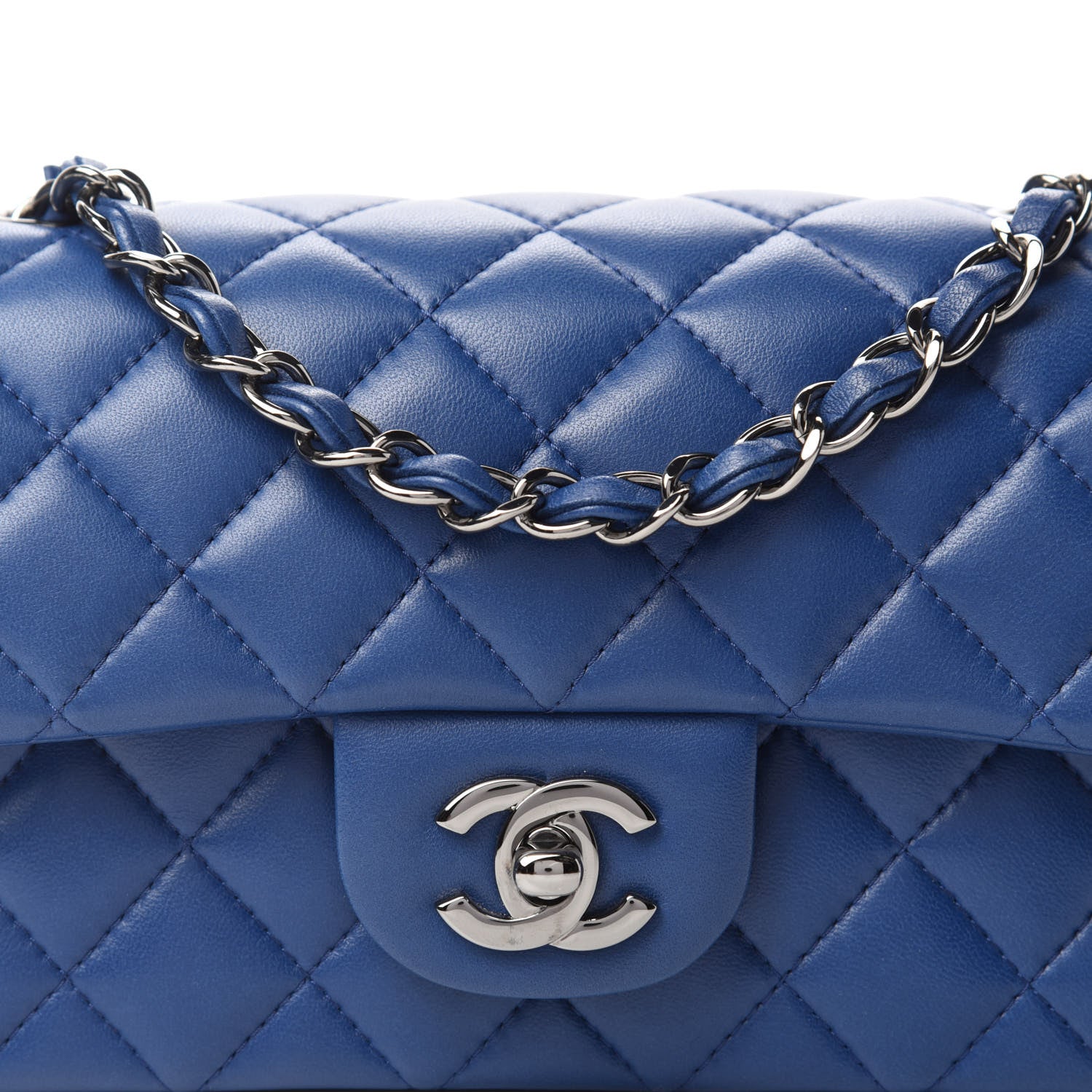 Chanel Lambskin Quilted Mini Rectangular Flap Blue 11 of 12