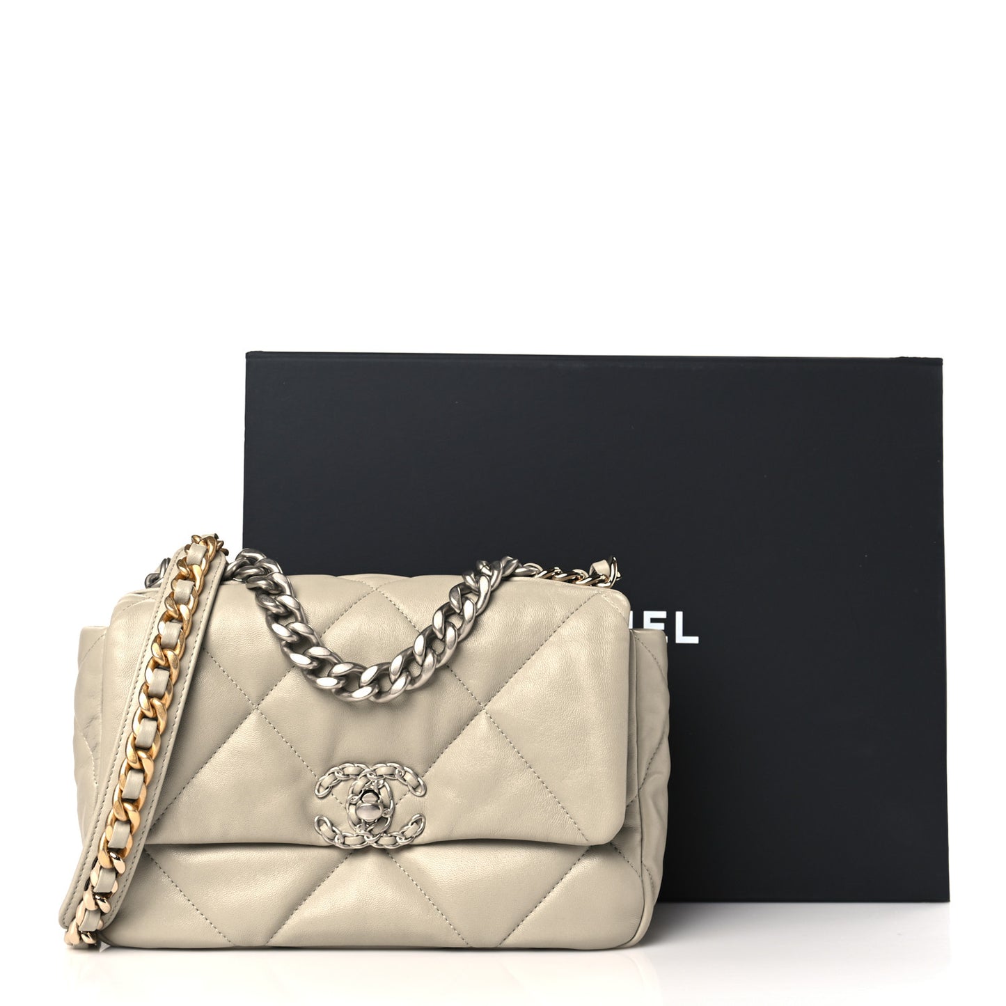 Lambskin Quilted Medium Chanel 19 Flap Light Grey