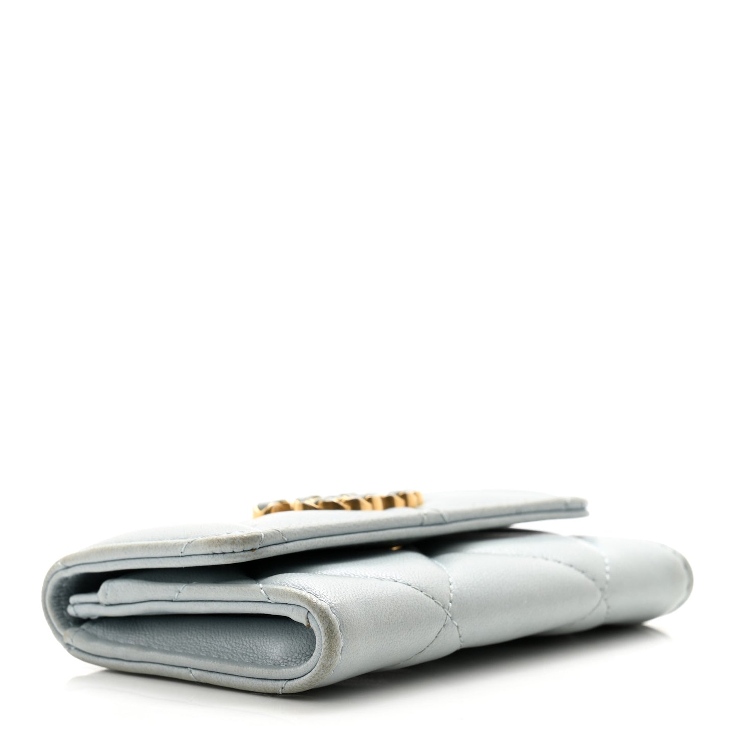 Lambskin Quilted 19 Flap Card Holder Light Blue