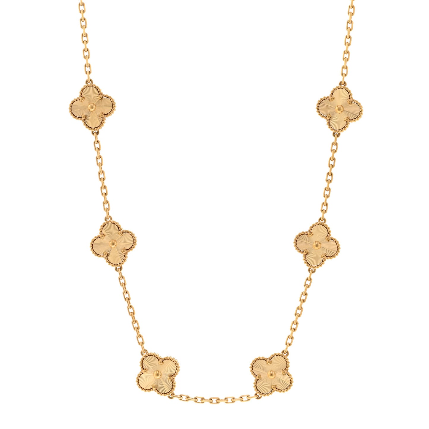 18K Yellow Gold 10 Motifs Guilloche Vintage Alhambra Necklace