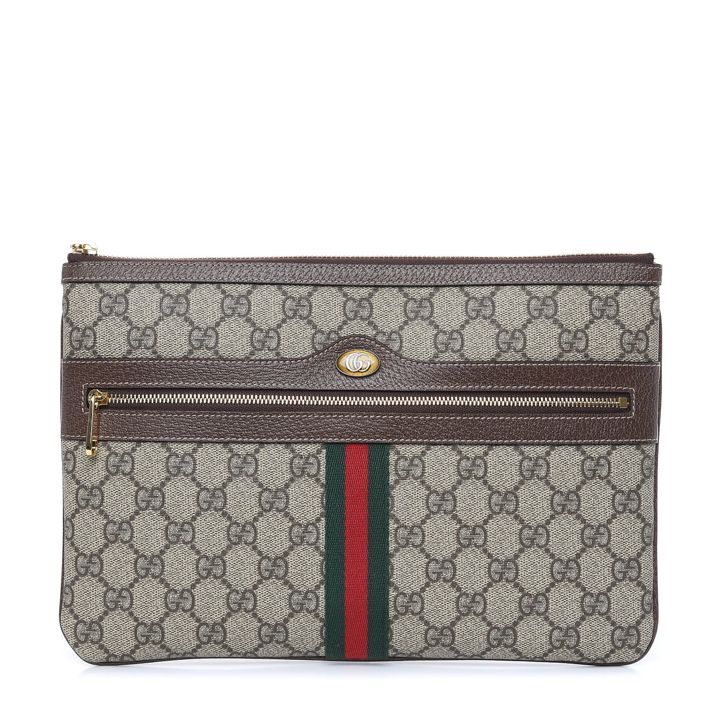 GG Supreme Monogram Large Ophidia Pouch Clutch Brown