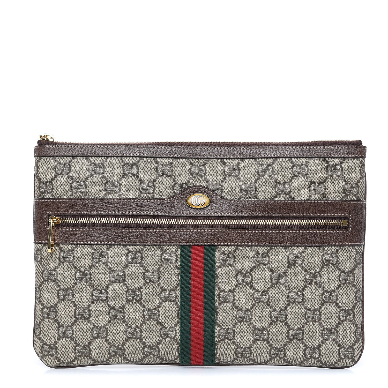 Gucci GG Supreme Monogram Large Ophidia Pouch Clutch Brown 1 of 8