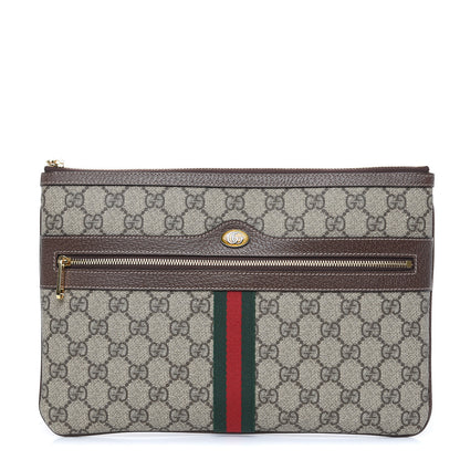 Gucci GG Supreme Monogram Large Ophidia Pouch Clutch Brown 1 of 8