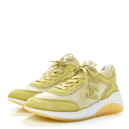 Chanel Suede Calfskin Stretch Fabric CC Sneakers 37.5 Yellow 3 of 8