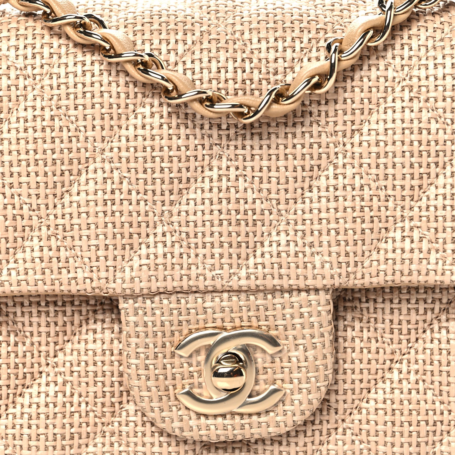 Chanel Braided Raffia Quilted Mini Rectangular Flap Dark Beige