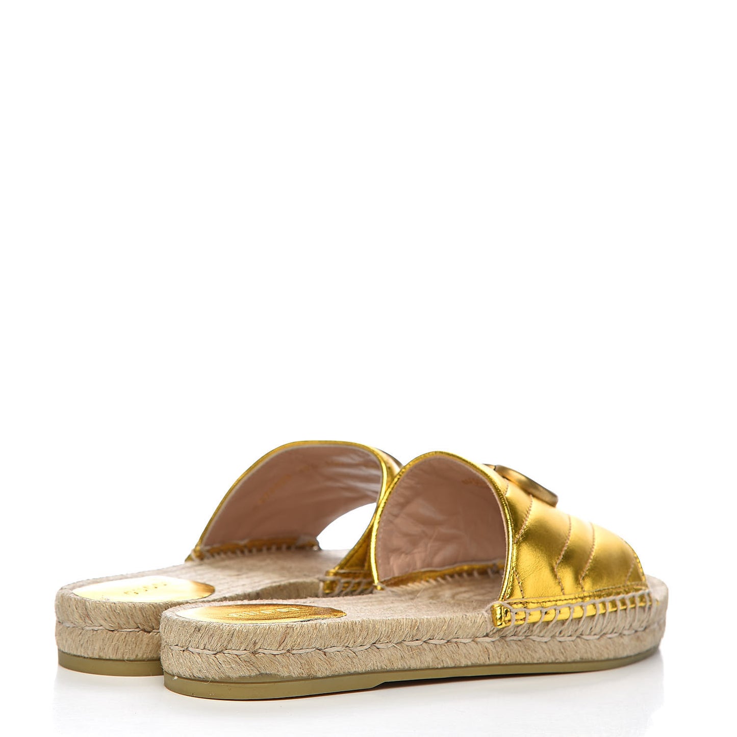 Metallic Nappa Matelasse GG Marmont Espadrille Slide Sandals 38.5 Oro