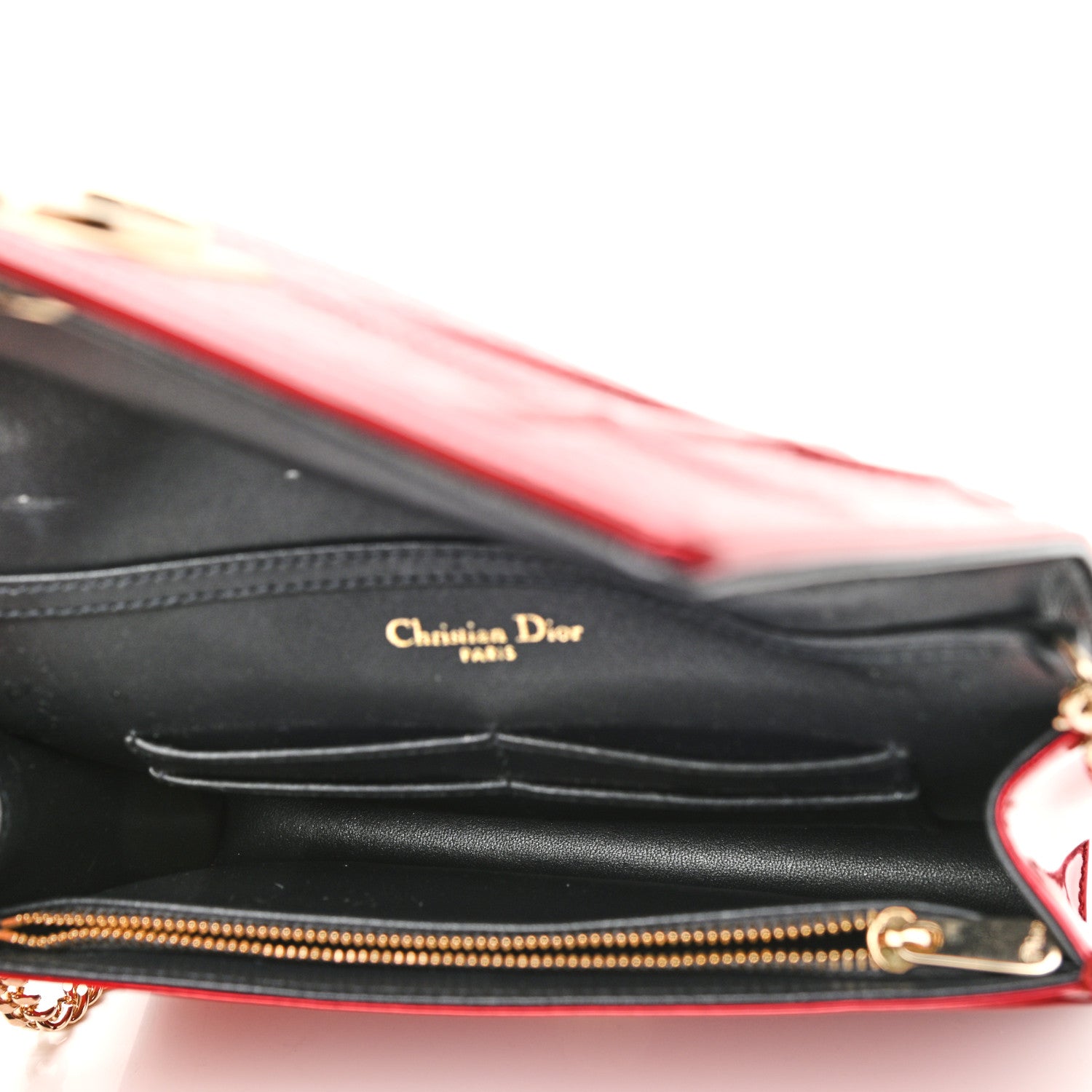 Christian Dior Metallic Patent Micro-Cannage Diorama Wallet on Chain Pouch Red 5 of 10